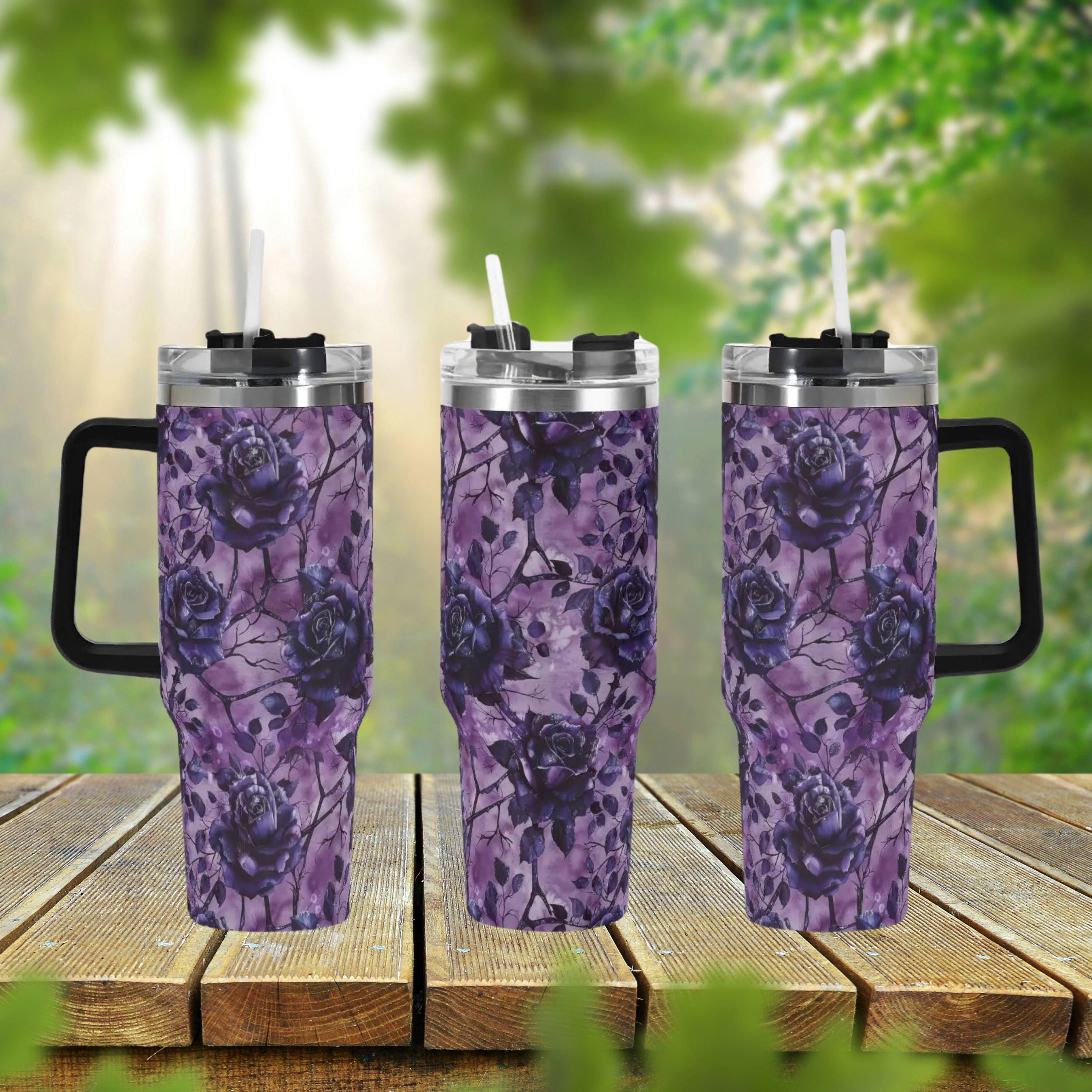Gothic Rose Flower 40oz Stainless Steel Tumbler, Witchy Purple