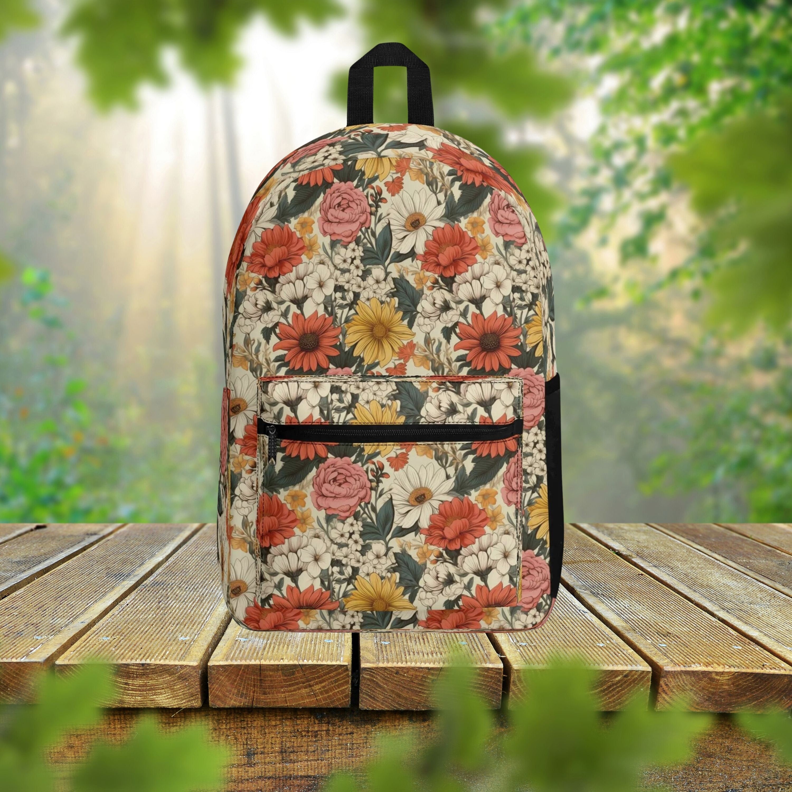 Vintage Floral Polyester Backpack, Retro Botanical Flower  display picture 2