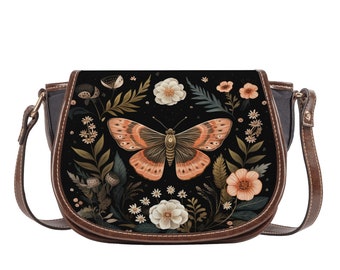 Witchy Forest Moth Butterfly Saddle Bag, Hippie Floral