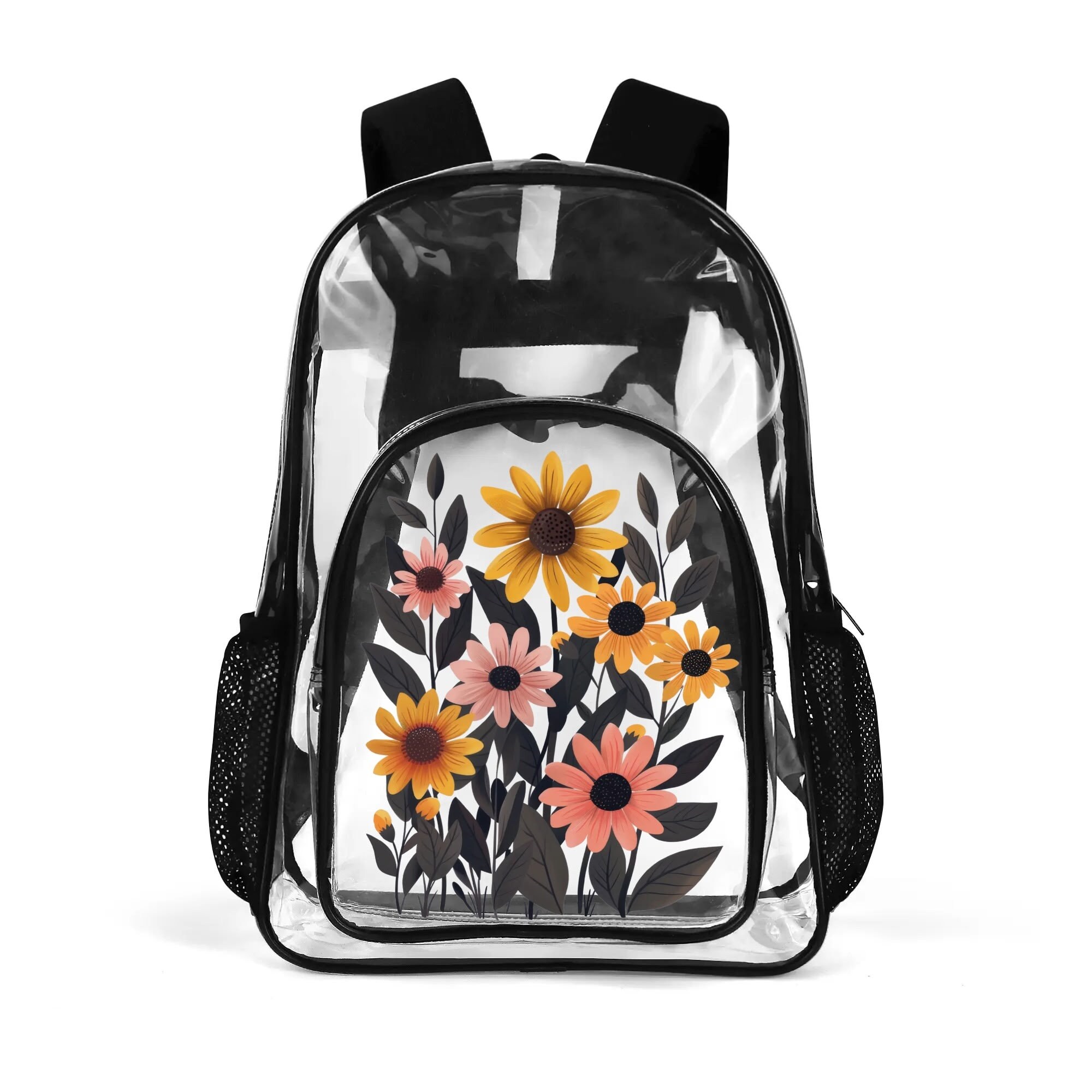 4135 Retro Skull Flowers Clear Backpack PVC Transparent Causal Daypack Bree Clear Backpack - Floral Frenzy – Cheeky Plum main image 3