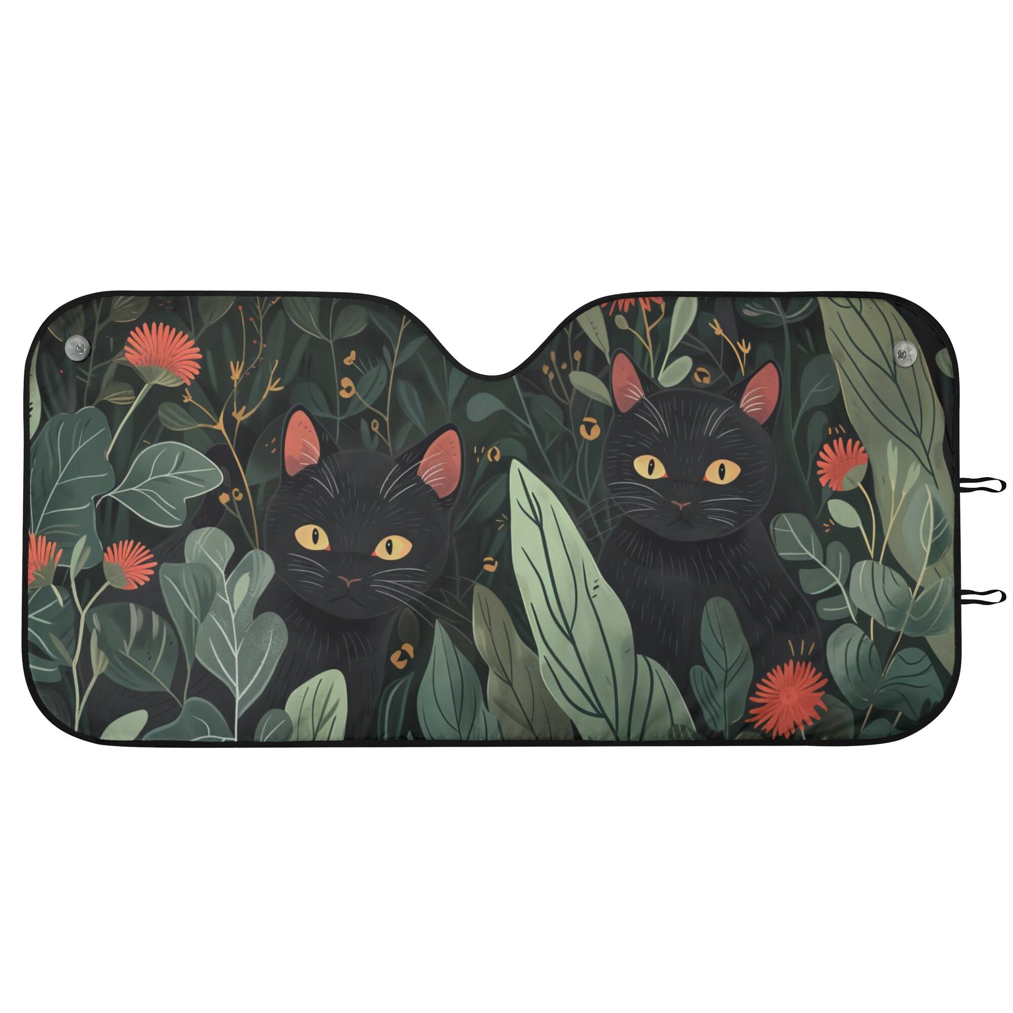Cats Green Forest Car Auto Sun Shade, Cute Cat Floral Windshield Sunshade, Summer Lovers Car Gift, Car Accessories