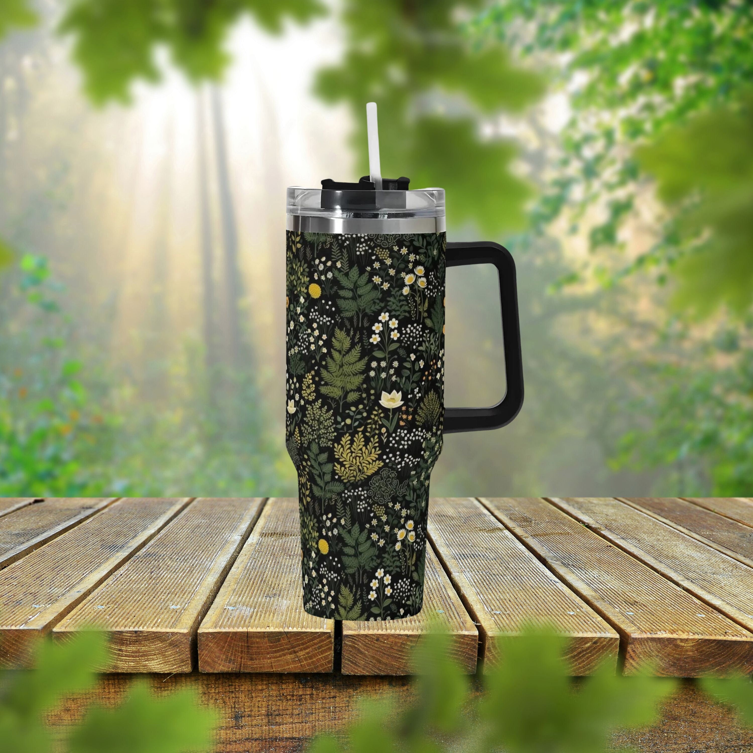 Forest Green 40oz Stainless Steel Tumbler With Handle Lid and