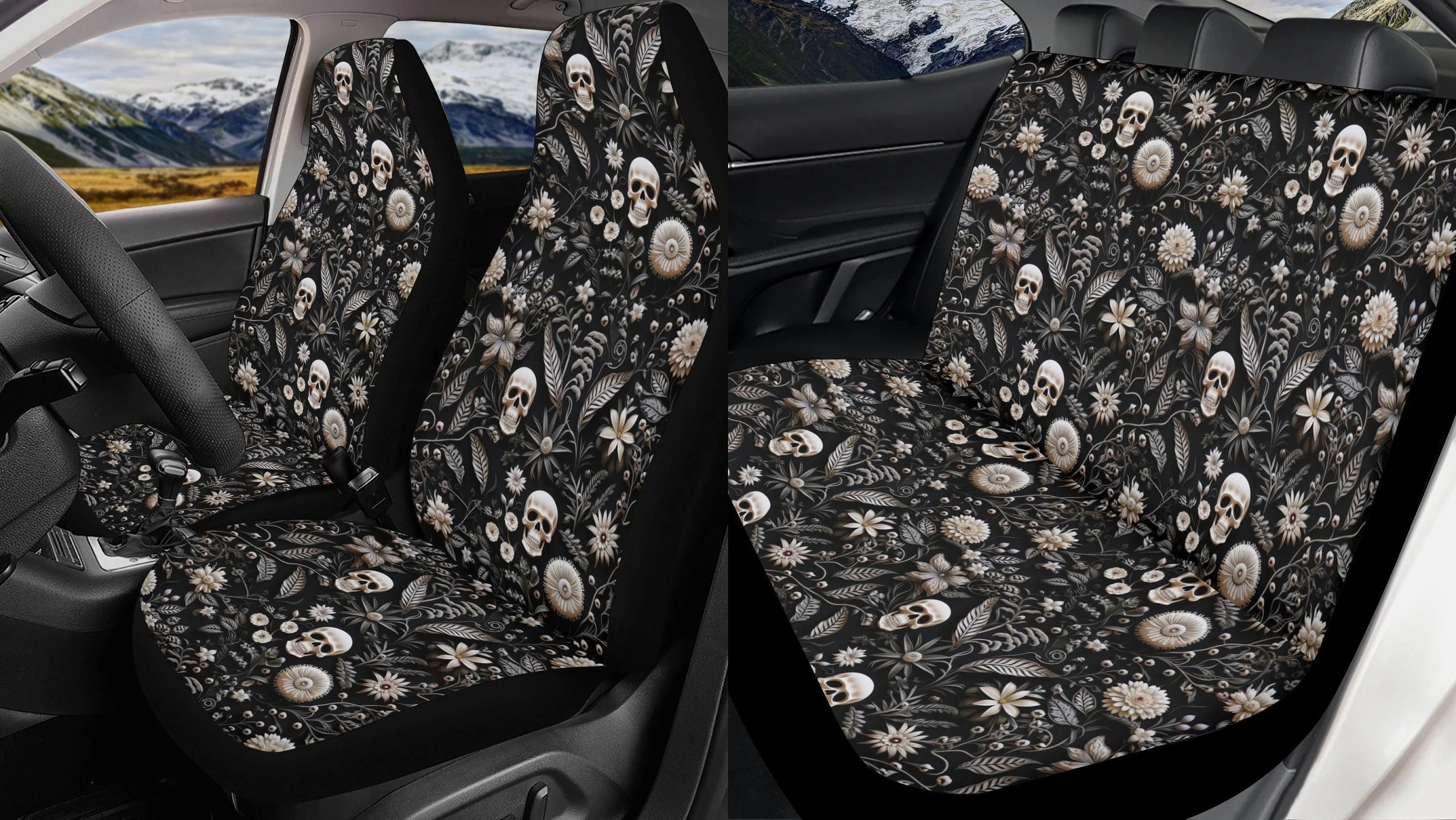 Black And White Rose Floral Skull Pet Car Seat Cover main image 1