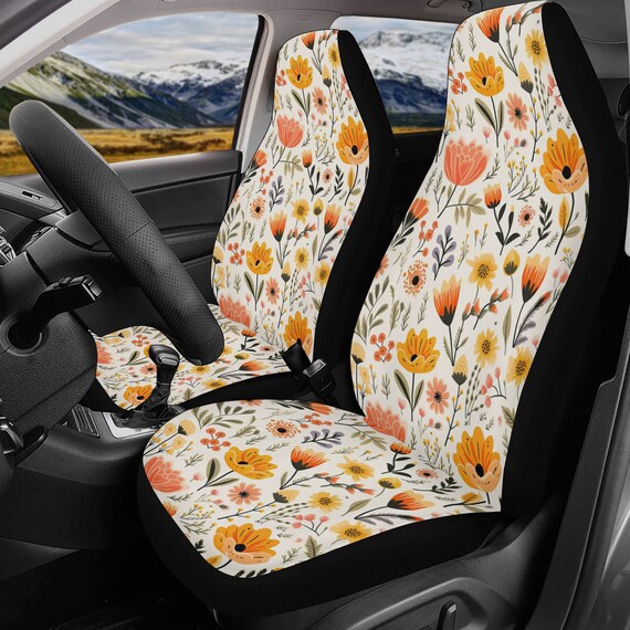 thumbnail interactive-video image 1 of KEIAHUAN Hibiscus Floral Car Seat Covers - 2-Piece Front Set For Cars, Trucks & SUVs 1 of 9
