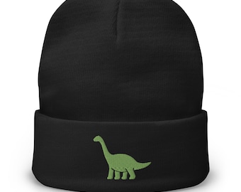 Niedliche Dinosaurier bestickte Strickmütze, ästhetische Kawaii grüner Dino-Hut, Winterurlaubsmütze