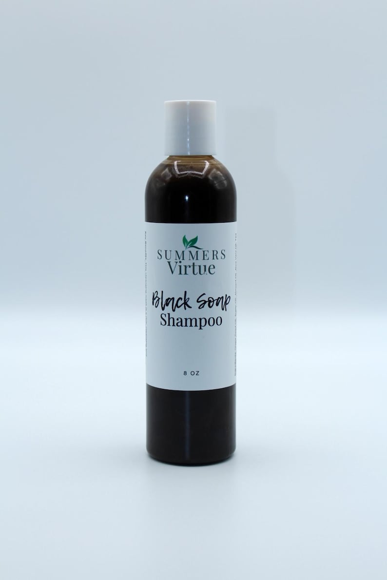 May include: A brown bottle of Summers Virtue Black Soap Shampoo, labelled with the brand name and product name. The bottle is 8 oz.