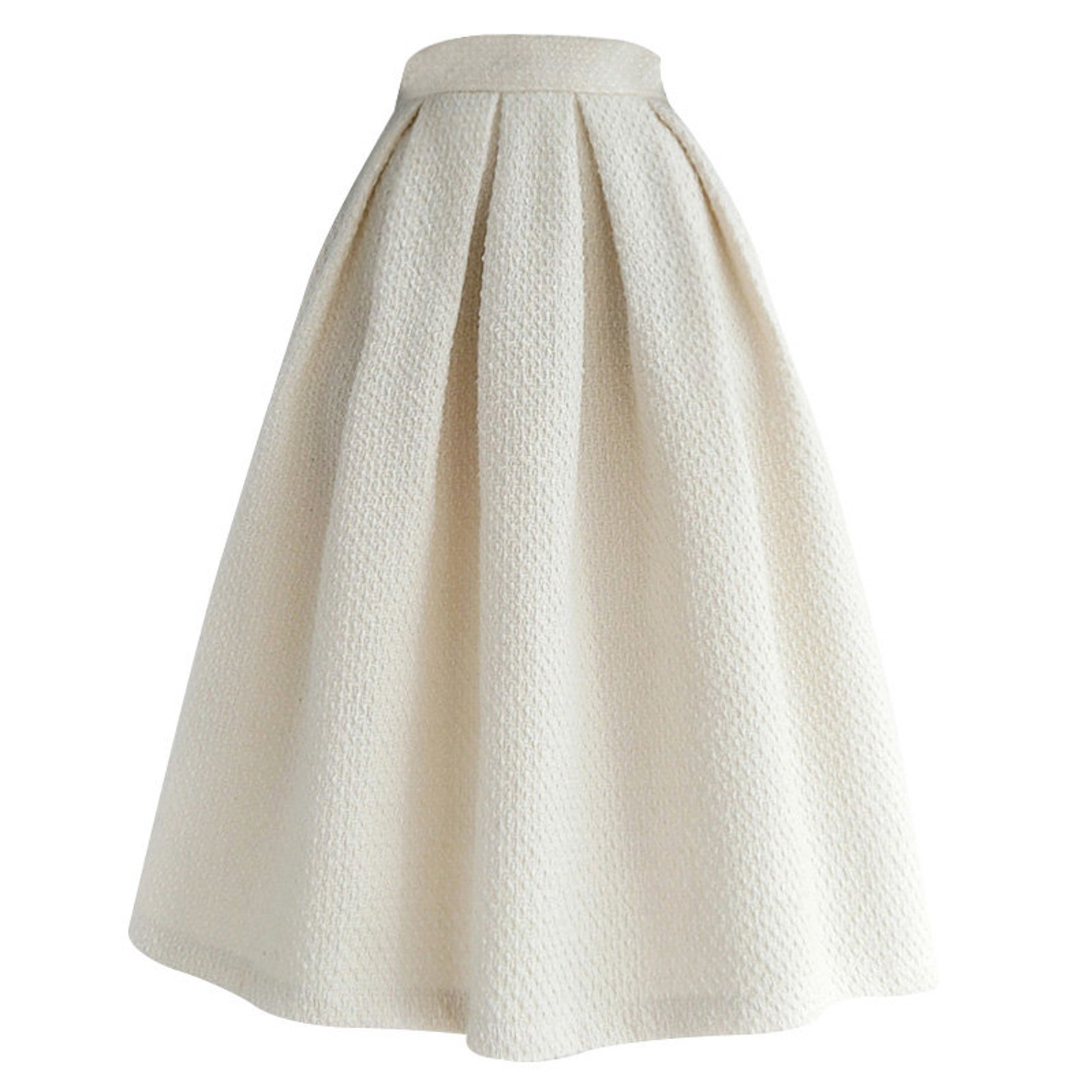 Cream White Tweed Wool Blend Box Pleat Midi Skirt with Pockets | Etsy