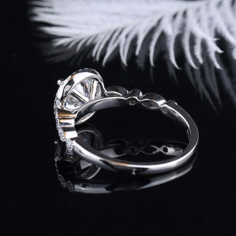 Round Moissanite engagement ring rose gold art deco engagement ring vintage Round Diamond Moissanite ring Anniversary gift for women