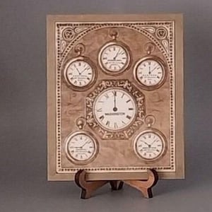 Time zone sign Farmhouse old world decor Tiered trays miniatures Engraved wood decor
