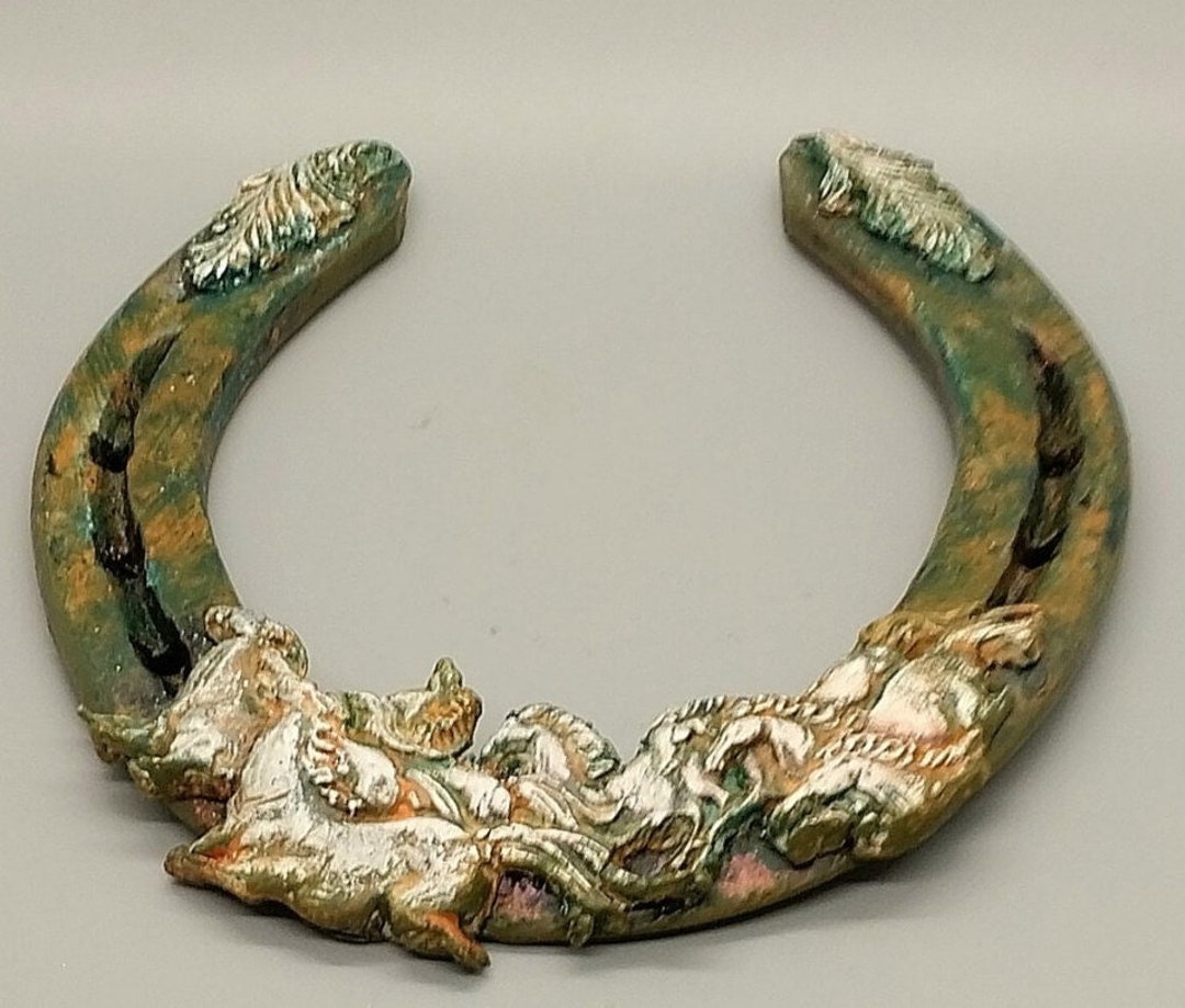 Real Horseshoe Clay Running Horses Etsy