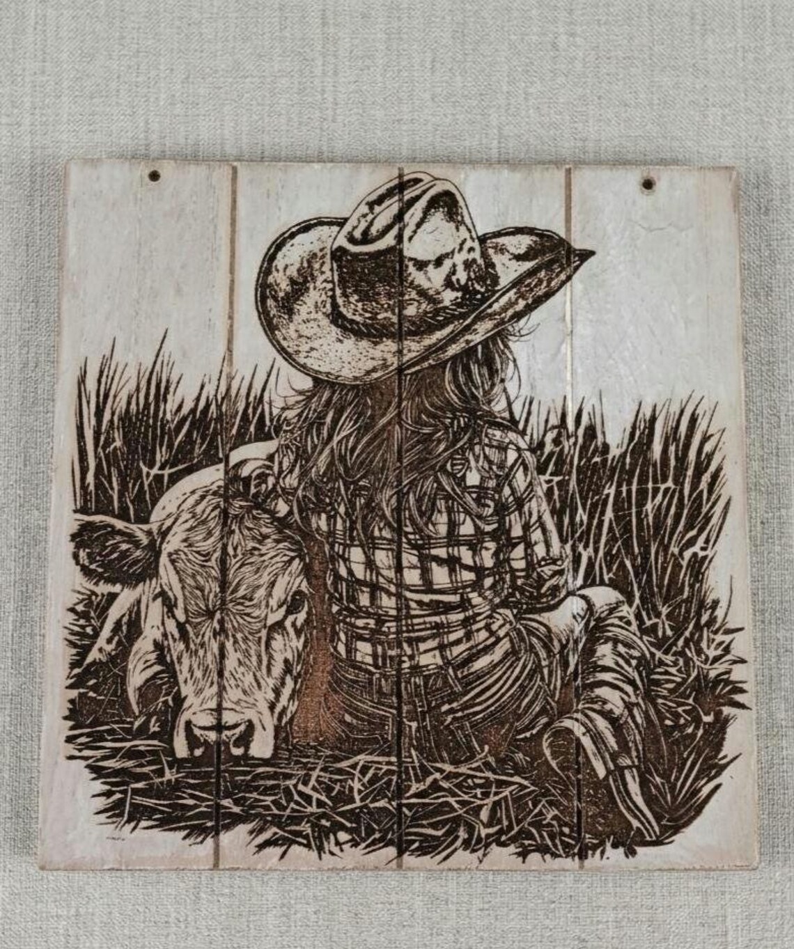 Victorian Gothic Meadow Girl and Calf Engraving #3, Dark Cottagecore ...