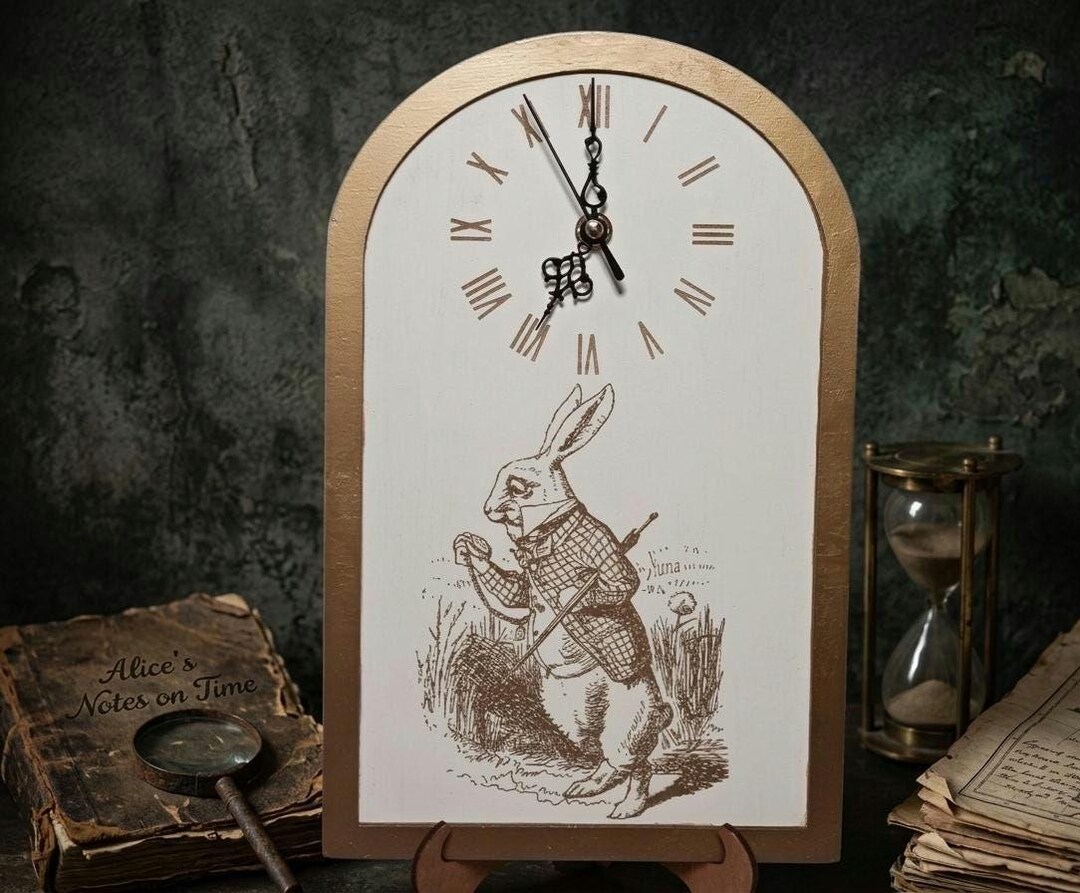 White Rabbit Arched Wood Clock - Dark Alice in Wonderland Decor ...