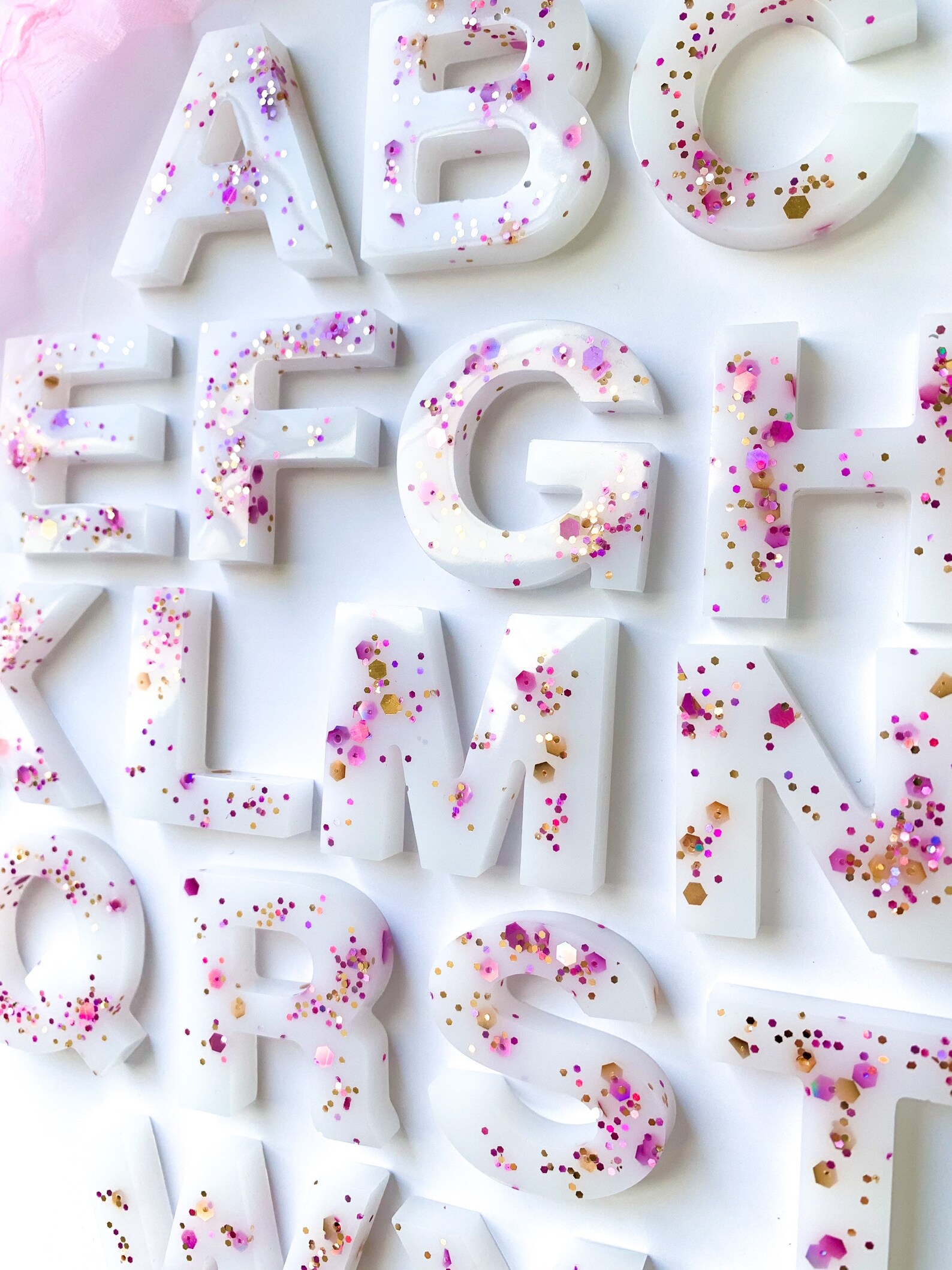 Pink and Gold Glitter Resin Letters Etsy