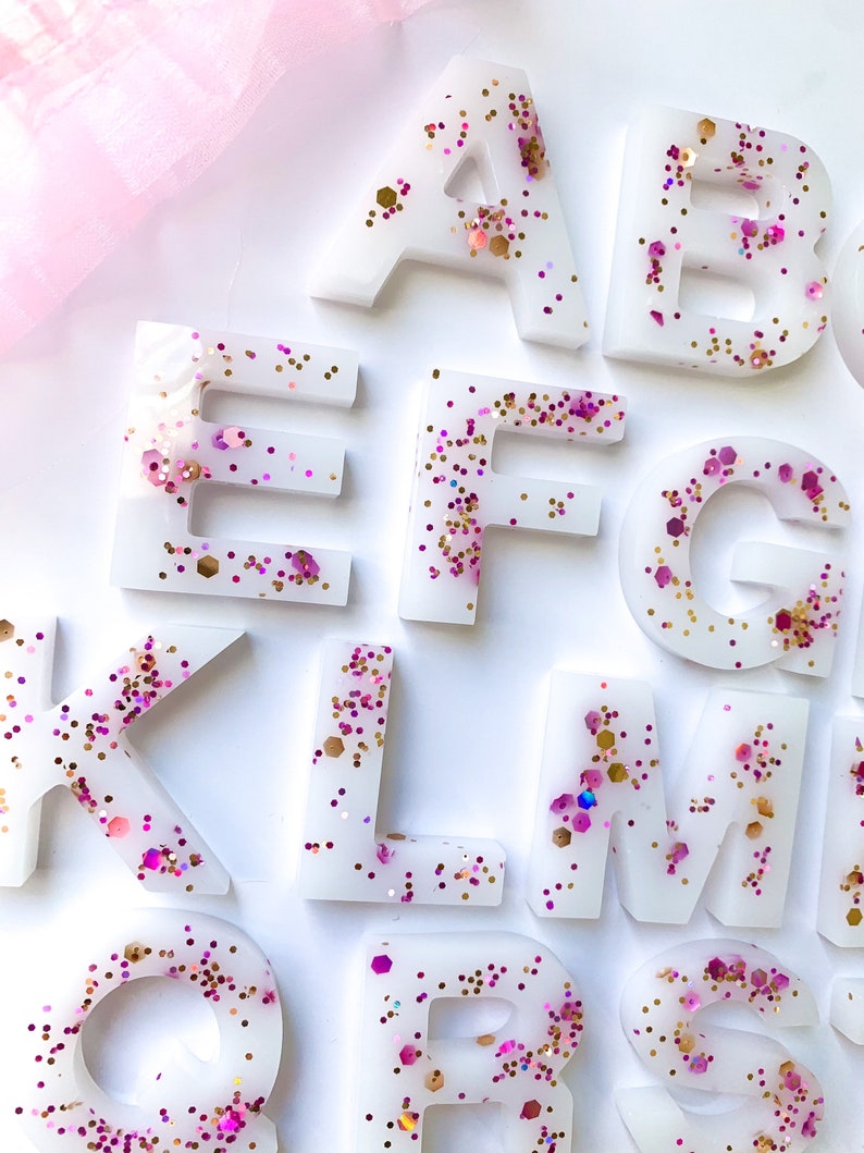 Pink and Gold Glitter Resin Letters Etsy