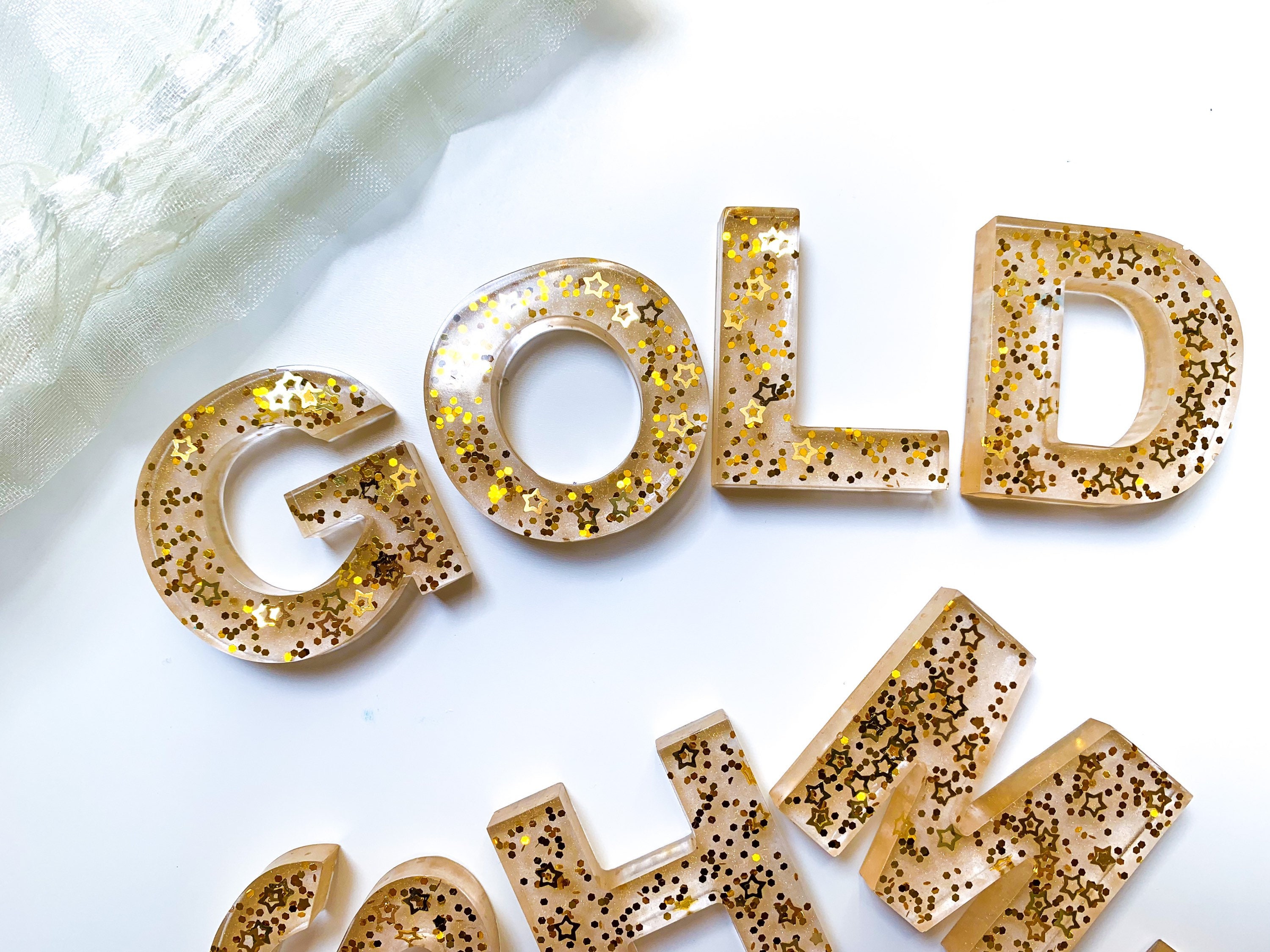 Gold glitter resin letters upper case letter set Etsy