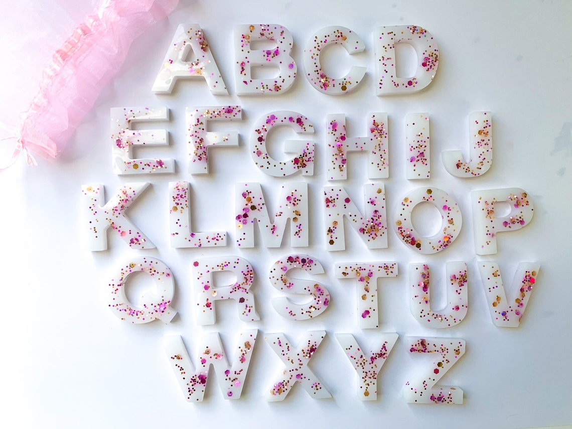 Pink and Gold Glitter Resin Letters Etsy