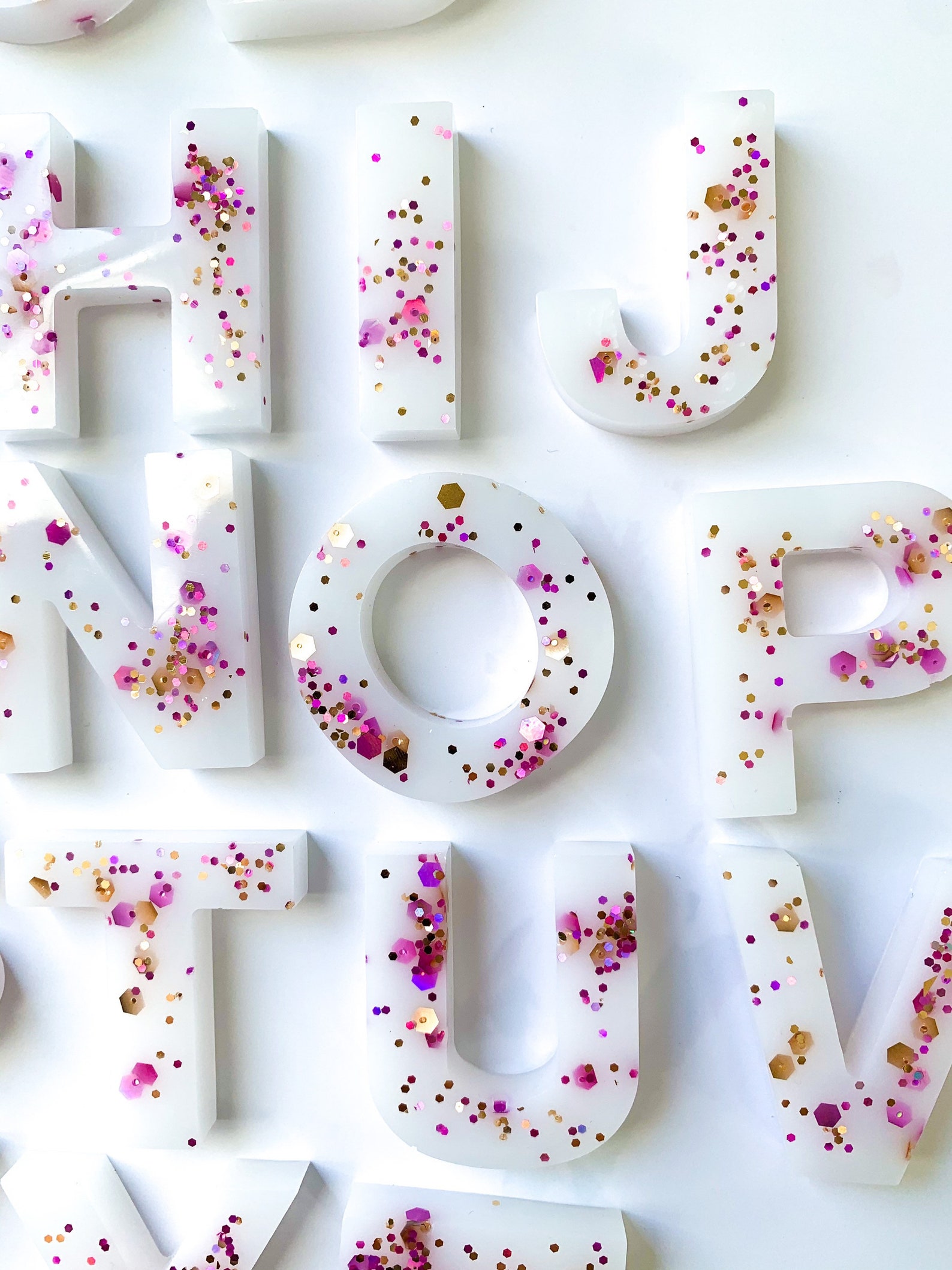Pink and Gold Glitter Resin Letters Etsy