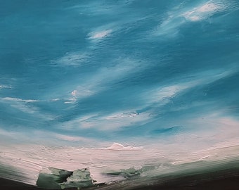 谷間の曇り空の抽象的な油絵風景、6.7 x 7 インチ - Etsy 日本