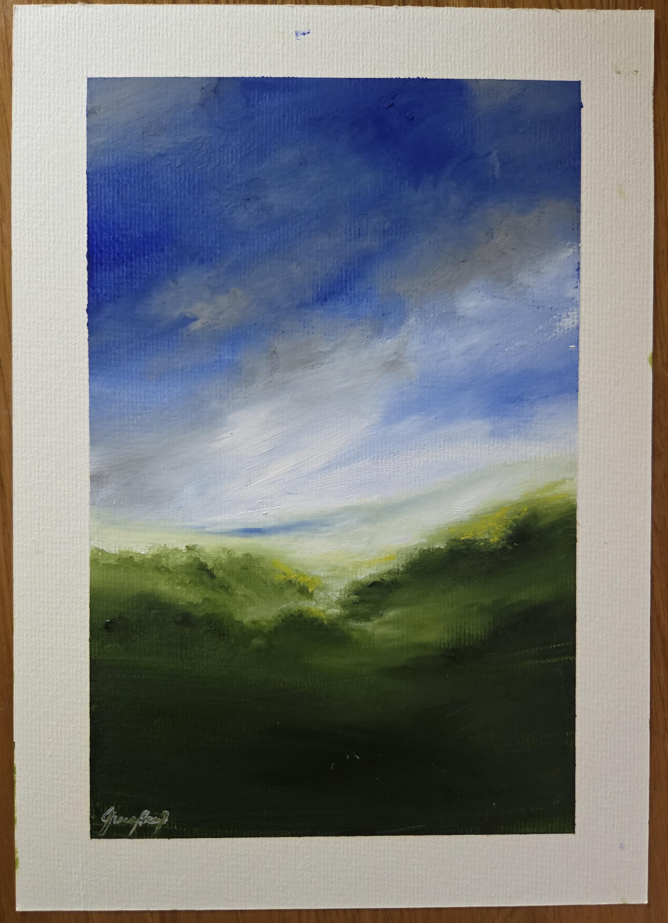 抽象油彩風景画：現代美術、9.7インチ×6.3インチ - Etsy 日本