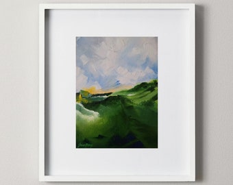 Original oil landscape, green valley, abstract oil painting, modern landscape, contemporary art