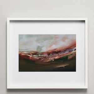 Paesaggio astratto ad olio, piccolo dipinto in bordeaux, 6,6 x 3,9 pollici