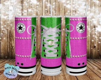 neon green and pink converse