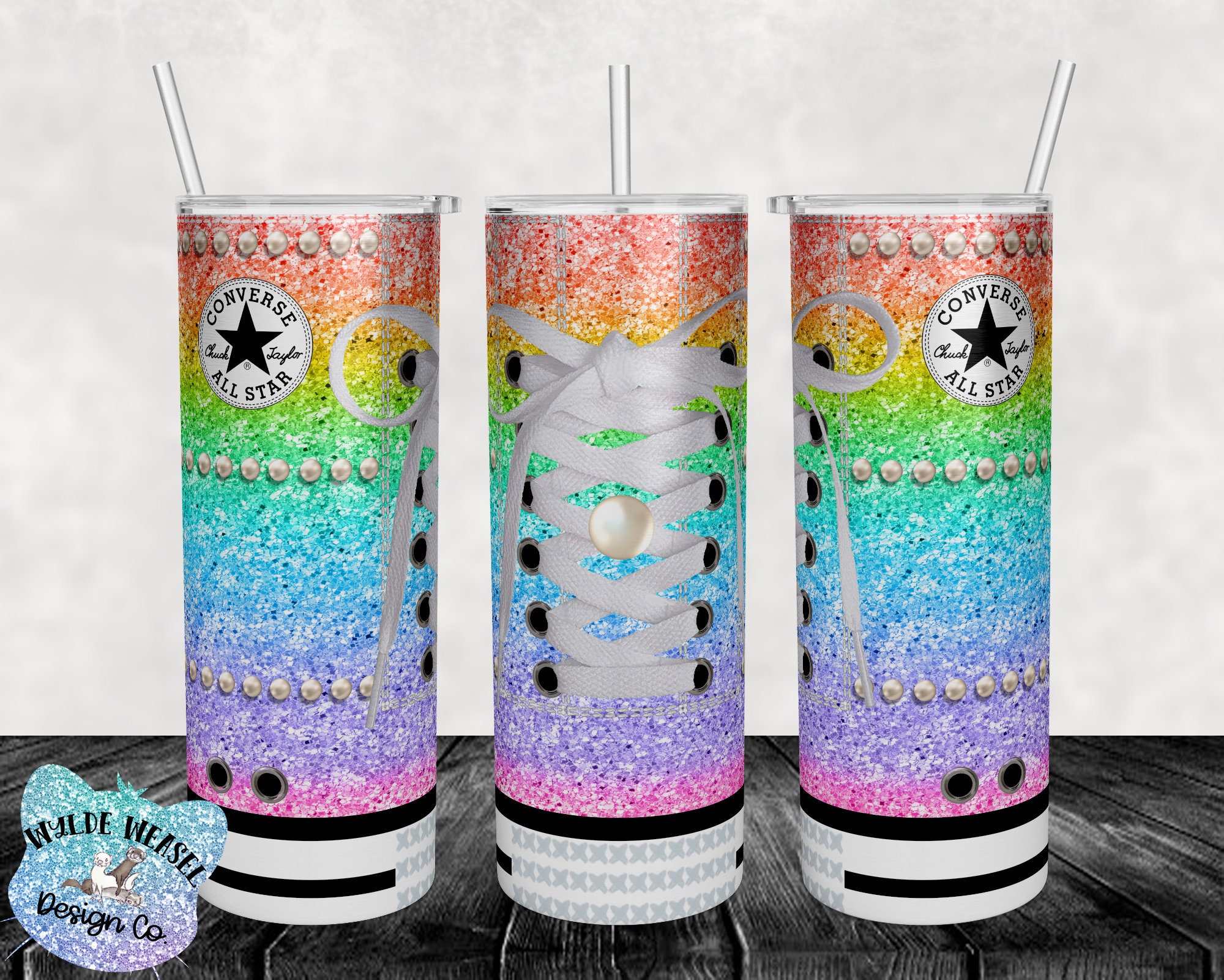 Kitchen & Dining Drinkware Tumblers & Water Glasses Sublimation 20oz Tumbler with Straw Rainbow