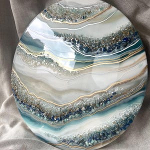 Made to order round resin wall art. Custom geode wall art. Wall Painting. Art decorated with quartz and amethyst. Resin wall panel