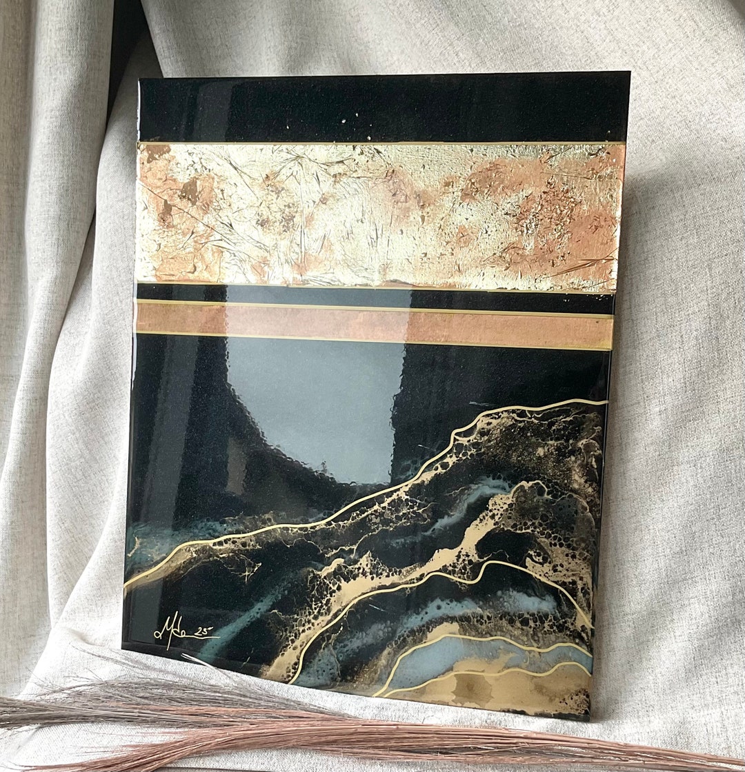 16x20inch Black and Gold Resin Wall Art. Geode Wall Art. Resin Etsy