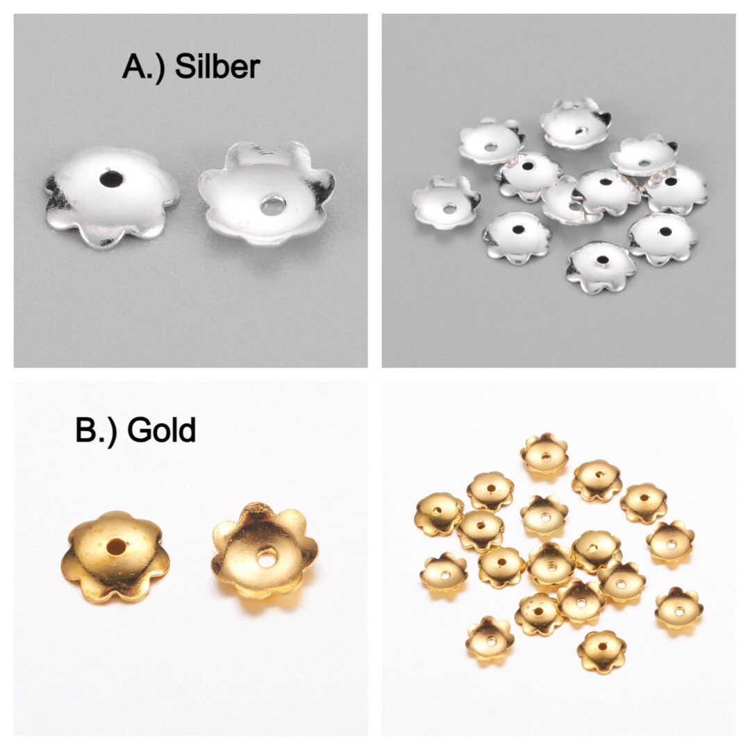 100 Pcs Brass End Caps for Jewelry Making Flower Silver and Etsy