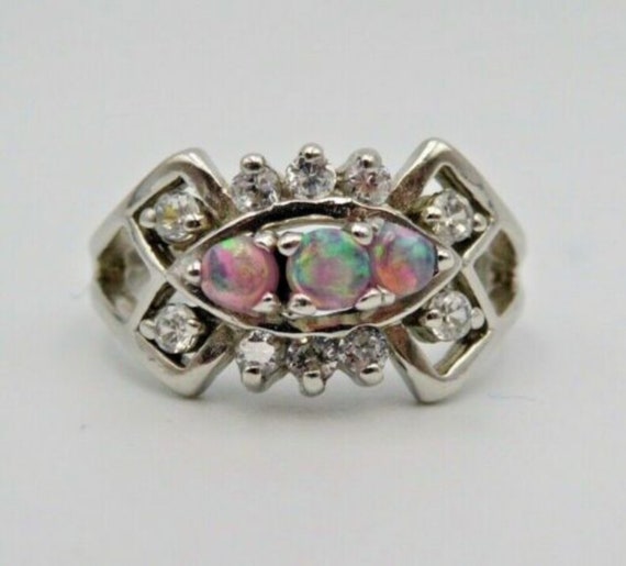 0407-Elegant 925 silver vintage ring with 3 fire … - image 3