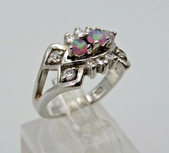 0407-Elegant 925 silver vintage ring with 3 fire … - image 1