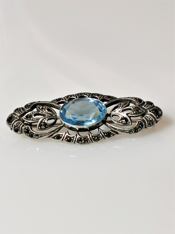 0406-Elegant Art Déco brooch made of 835 silver w… - image 3