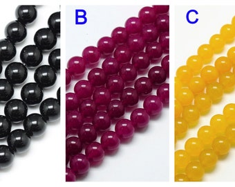 2 Strand-Natural Malaysia Jade Beads, Round, Dyed, Black Orange, Medium Purple Red, 8-10mm