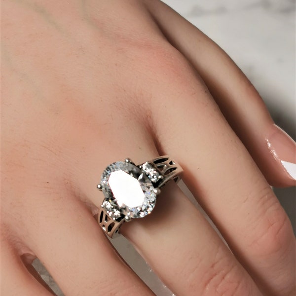 0088-solido anello solitario Diamonique con zirconi argento 925 misura 60, Ø19 mm, DQCZ