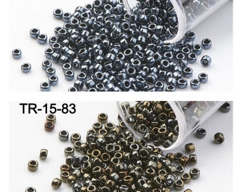 60 grams TOHO-TR-15-81 and Tr-15-83 Round Seed Beads Size 15/0 Metallic Hematite and Metallic Iris Brown