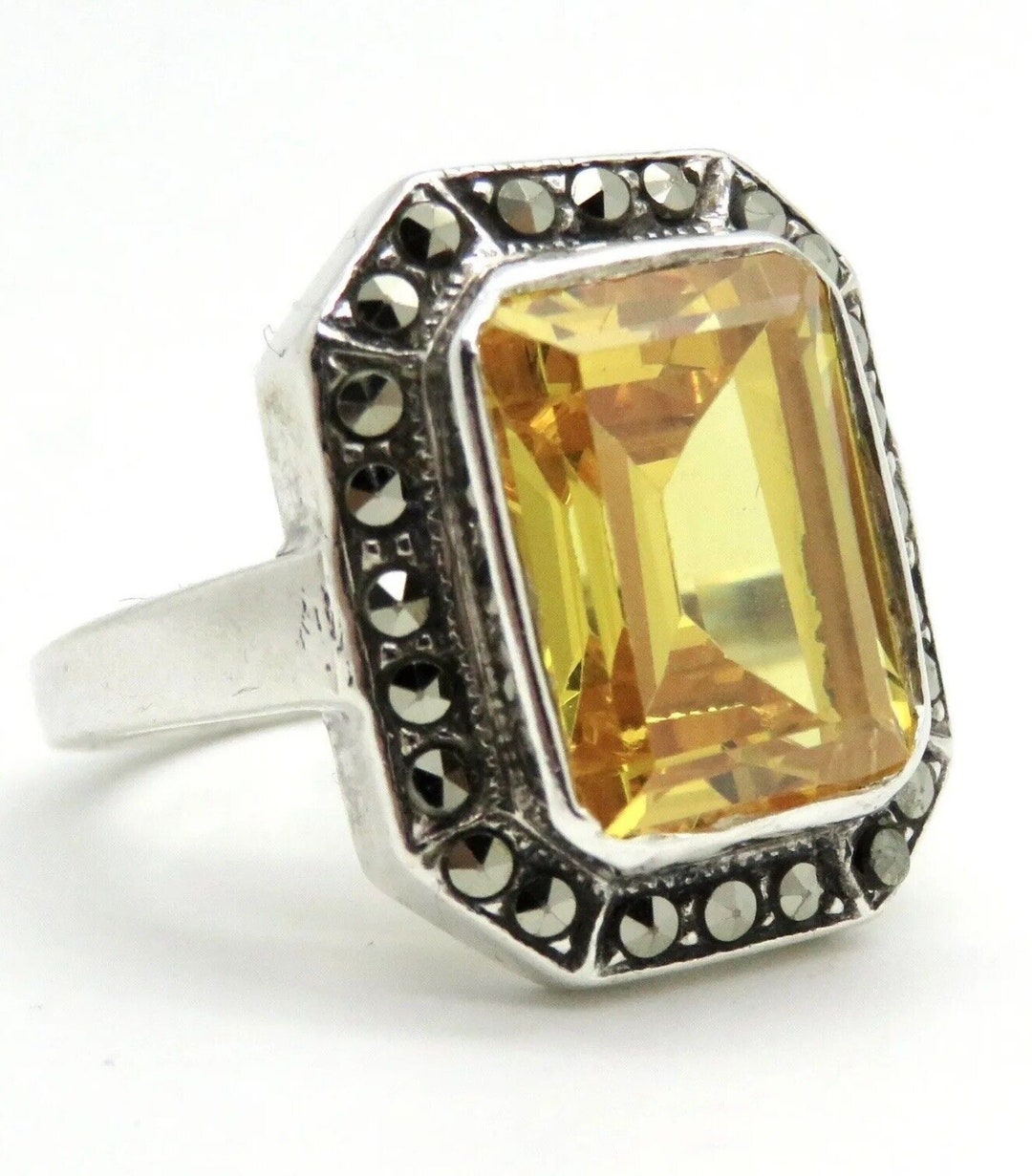 0447-fesselnder Ring Aus 925er Silber Mit Citrin-ähnlichem Edelstein ...