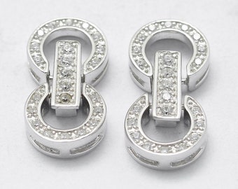 1 Set-925 Chiusura cinturino in argento sterling argento zirconia, intagliato 925, anello, colore platino, 20x9x4 mm, foro: 0,5 x 4 mm