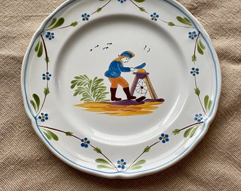 VTG French Hand Painted Faience Ceramic Plate from Brittany