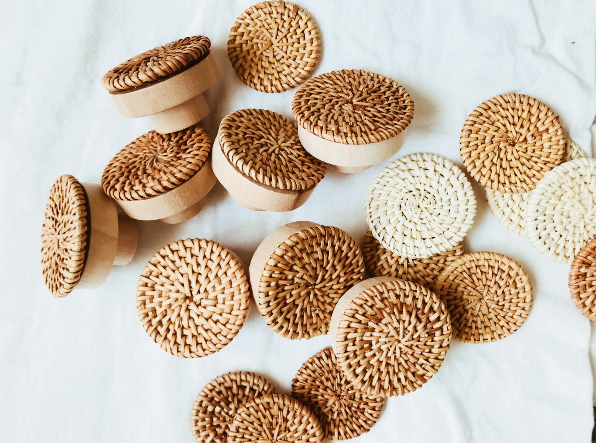 LARGE 2 inch Handmade Rattan Cabinet Knob | Boho Drawer Knob | Boho H…