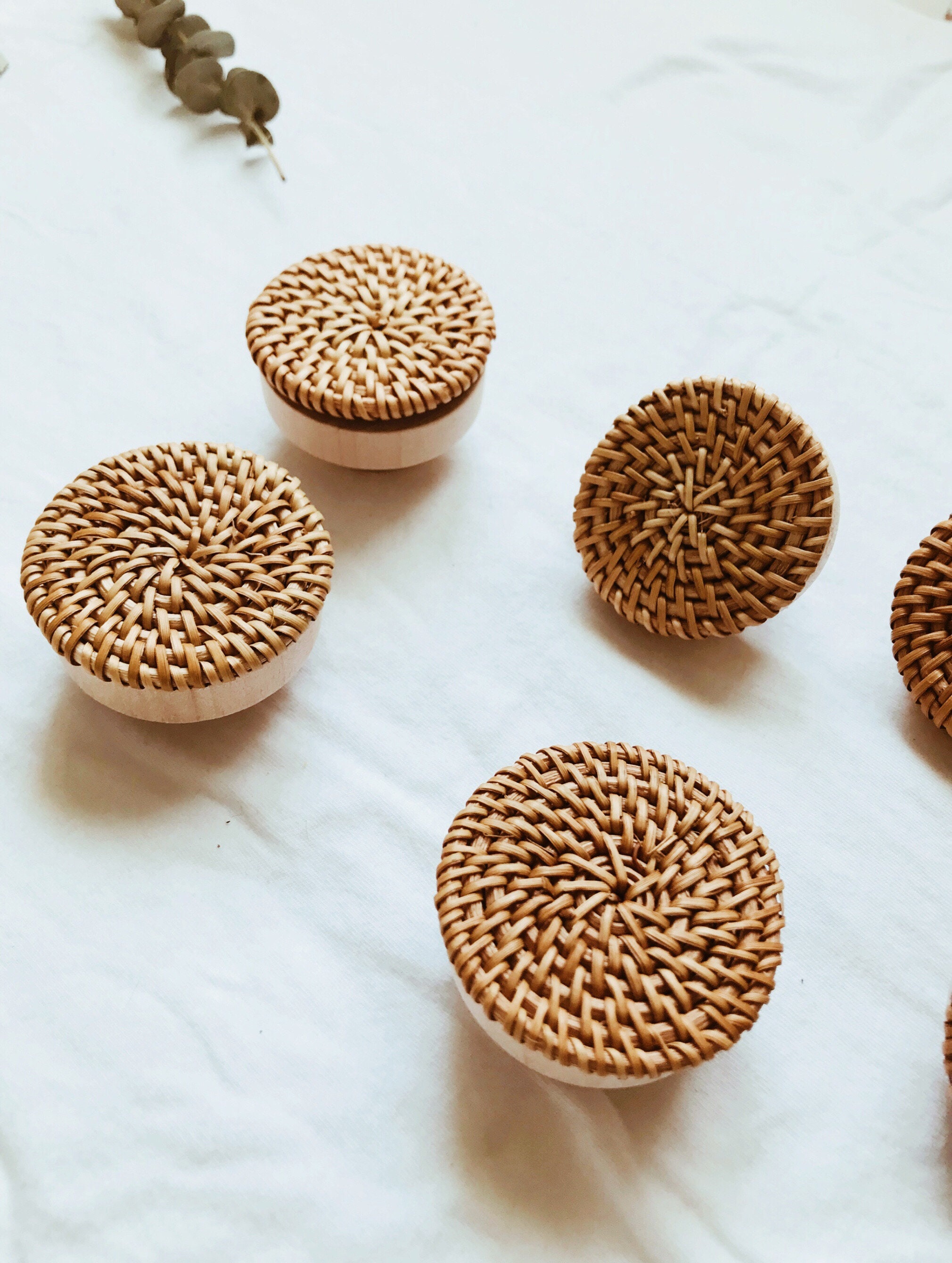 LARGE 2 inch Handmade Rattan Knob 2pc Boho Drawer Etsy