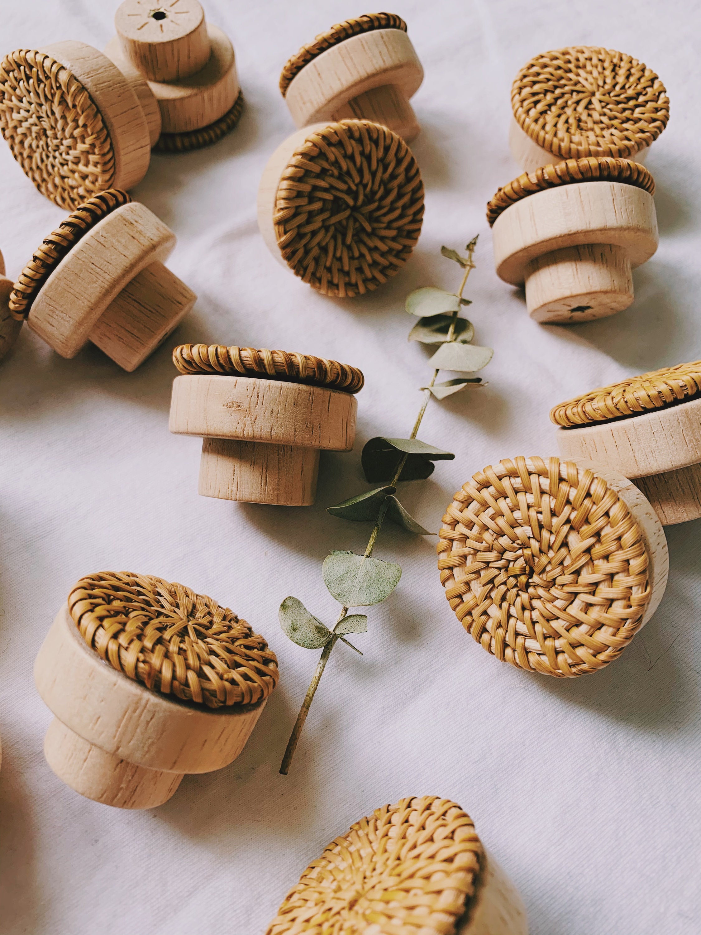 MEDIUM 1.7 inch Handmade Rattan Knob 2pc Boho Drawer Etsy