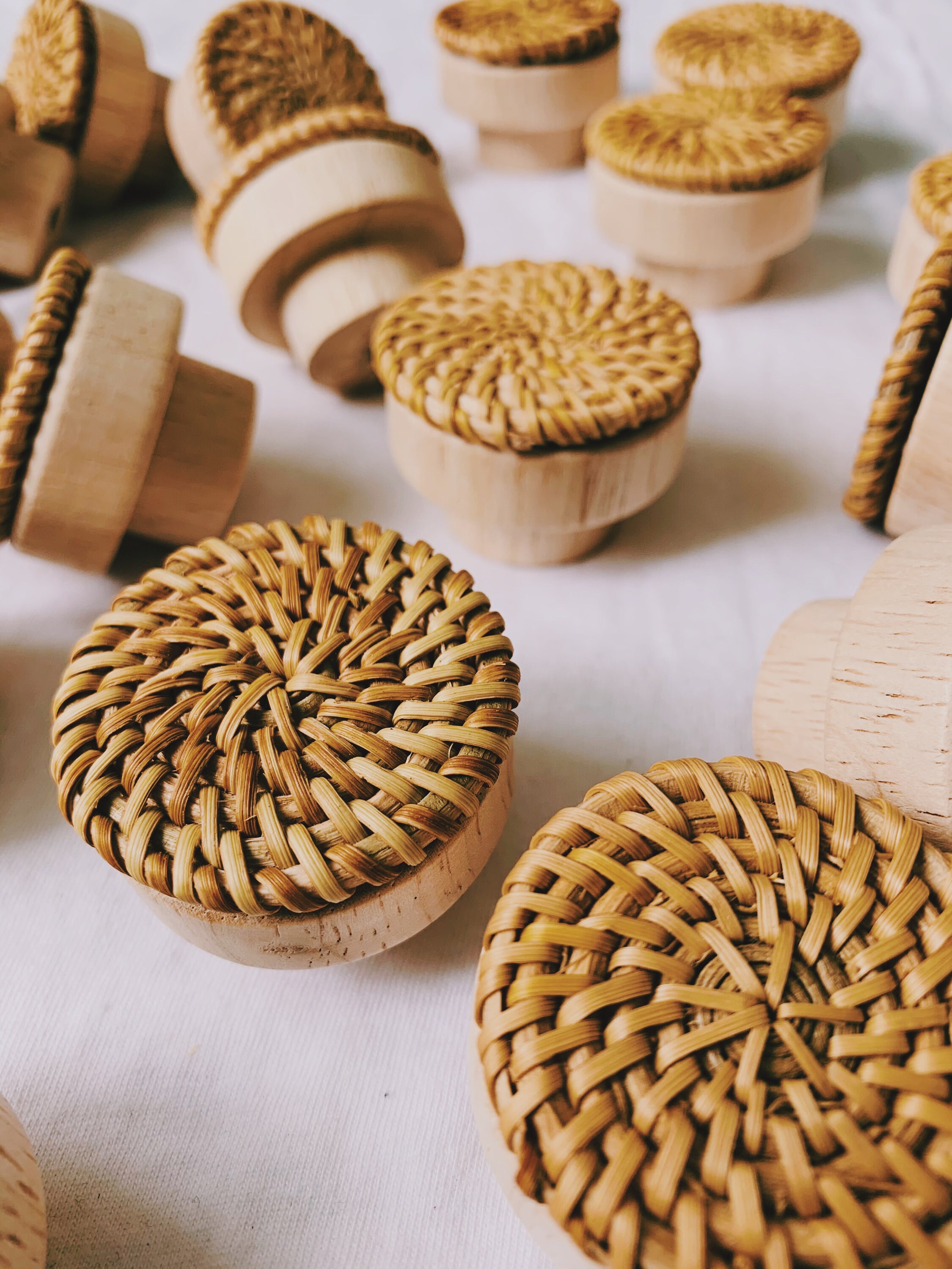 MEDIUM 1.7 Inch Handmade Rattan Knob Boho Drawer Etsy