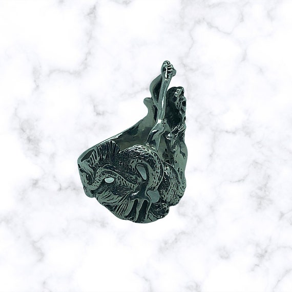 Solid Sterling Silver Poseidon Ring - image 2