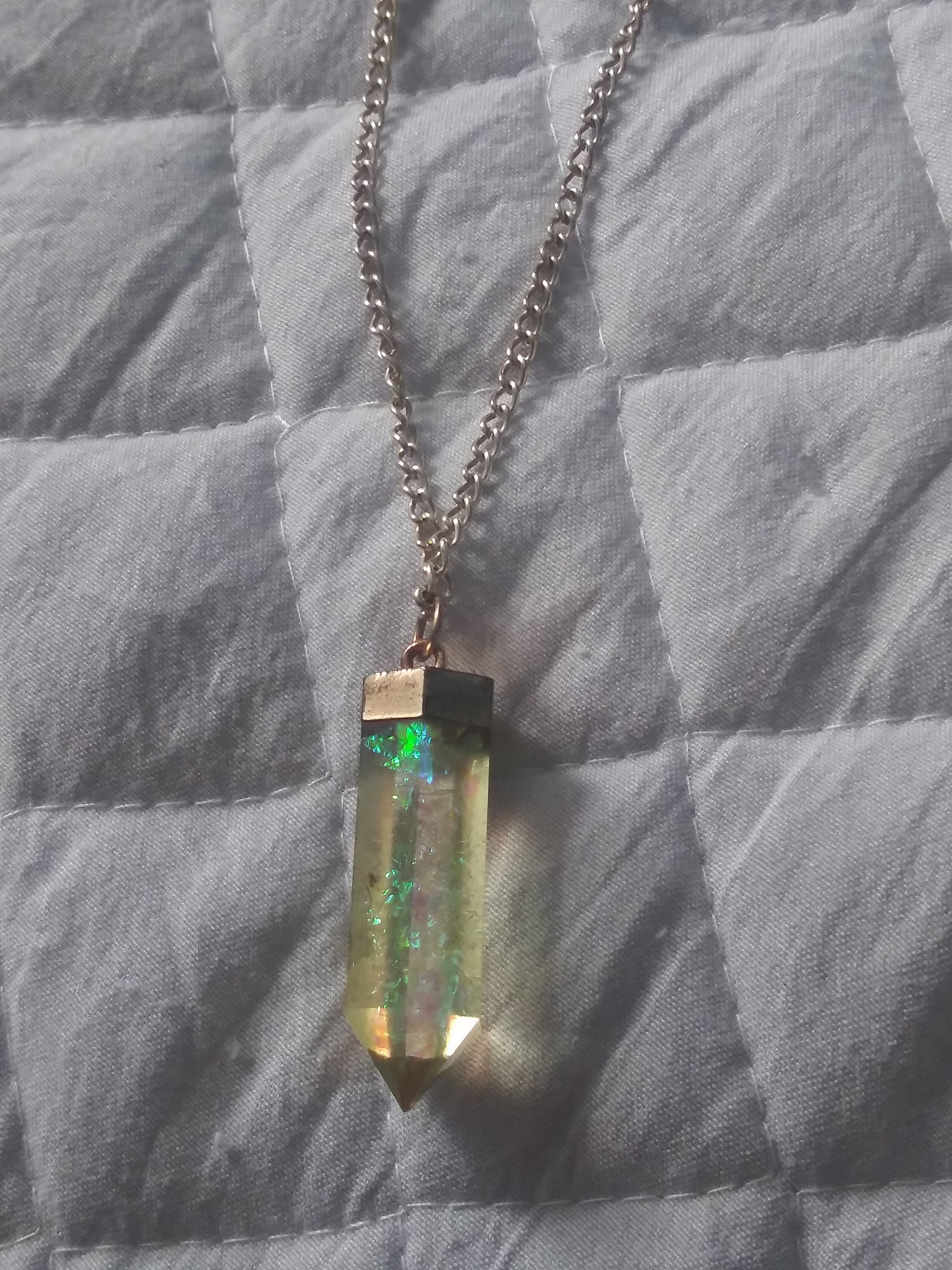 Gold charm necklace with multicolored prism gem pendant Etsy