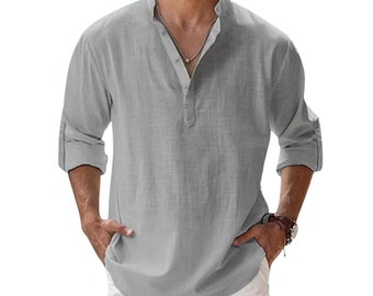 Nueva camisa de lino Camisa de lino Oxford para hombre Camisa de lino clásica de manga larga con botones Camisa de lino Camisa de lino de color liso con botones