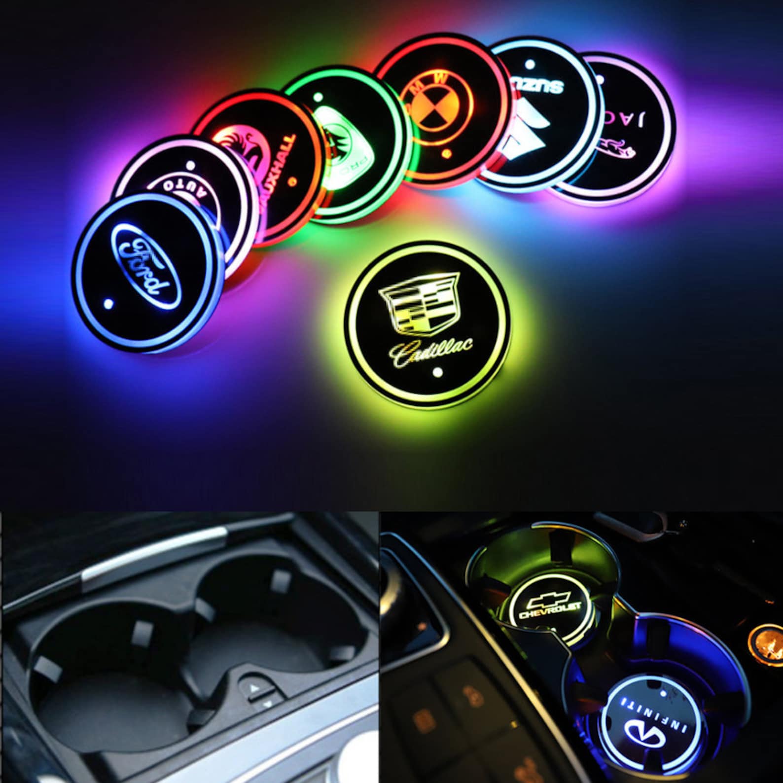 LED Car Coasters Set Of 2 Made To Order Car Logo Car Etsy