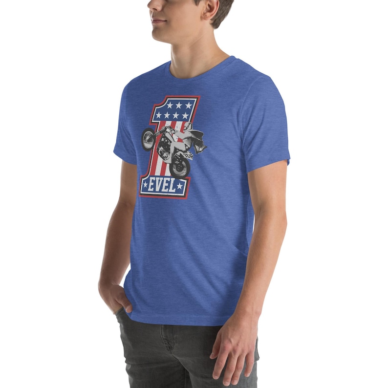 Evel Knievel-Join Our Team #1 Men's Motorcycle Tee in Heather Royal Blue Available in Sizes Small - 4XL