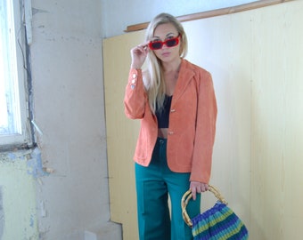 Vintage 80's BETTY BARCLAY light leather corral orange funky pastel festival jacket