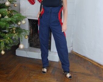 Vintage y2k ski suit trousers winter festival long tracksuit trousers in navy red